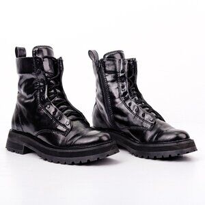 Dolce Vita Women Rainer Black Leather Zip Lace-up Combat Boots sz 8.5